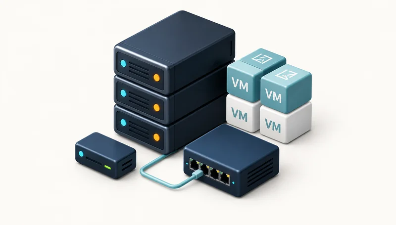 Server and virtual machines connected to a network