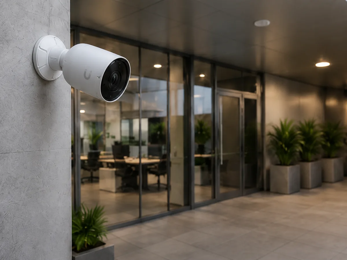 Surveillance camera installed at an office entrance